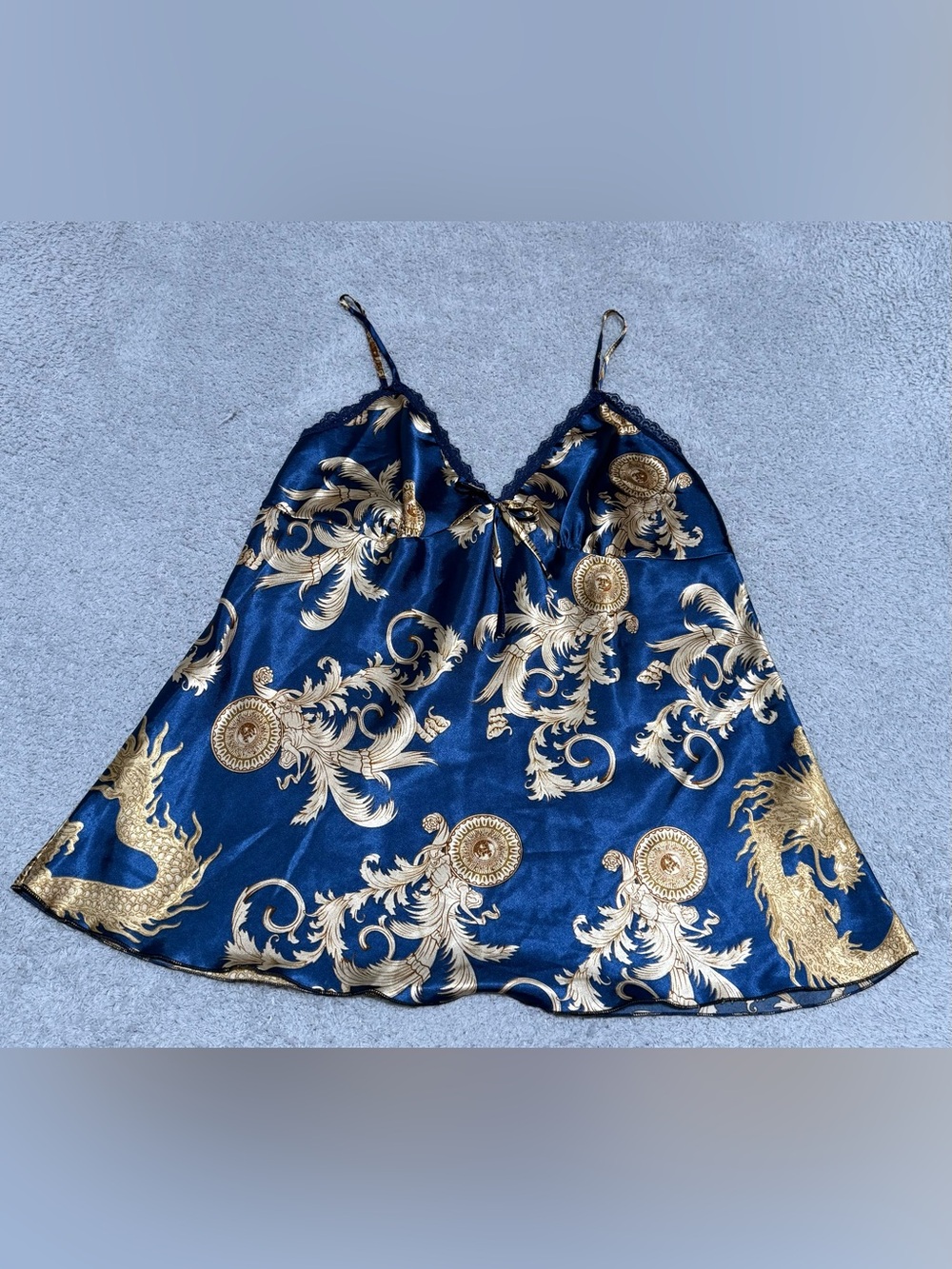 Women’s Blue & Gold Silky Satin Camisole Whimsigoth Sleepwear Size S/M
